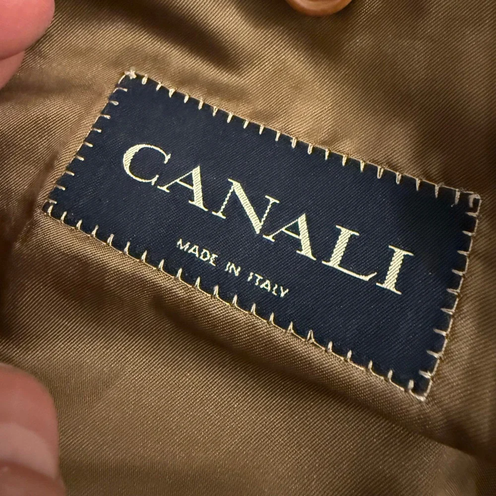 Vintage CANALI Sport Coat Jacket Men 42S EU 52C Brown Wool Houndstooth 3 Button